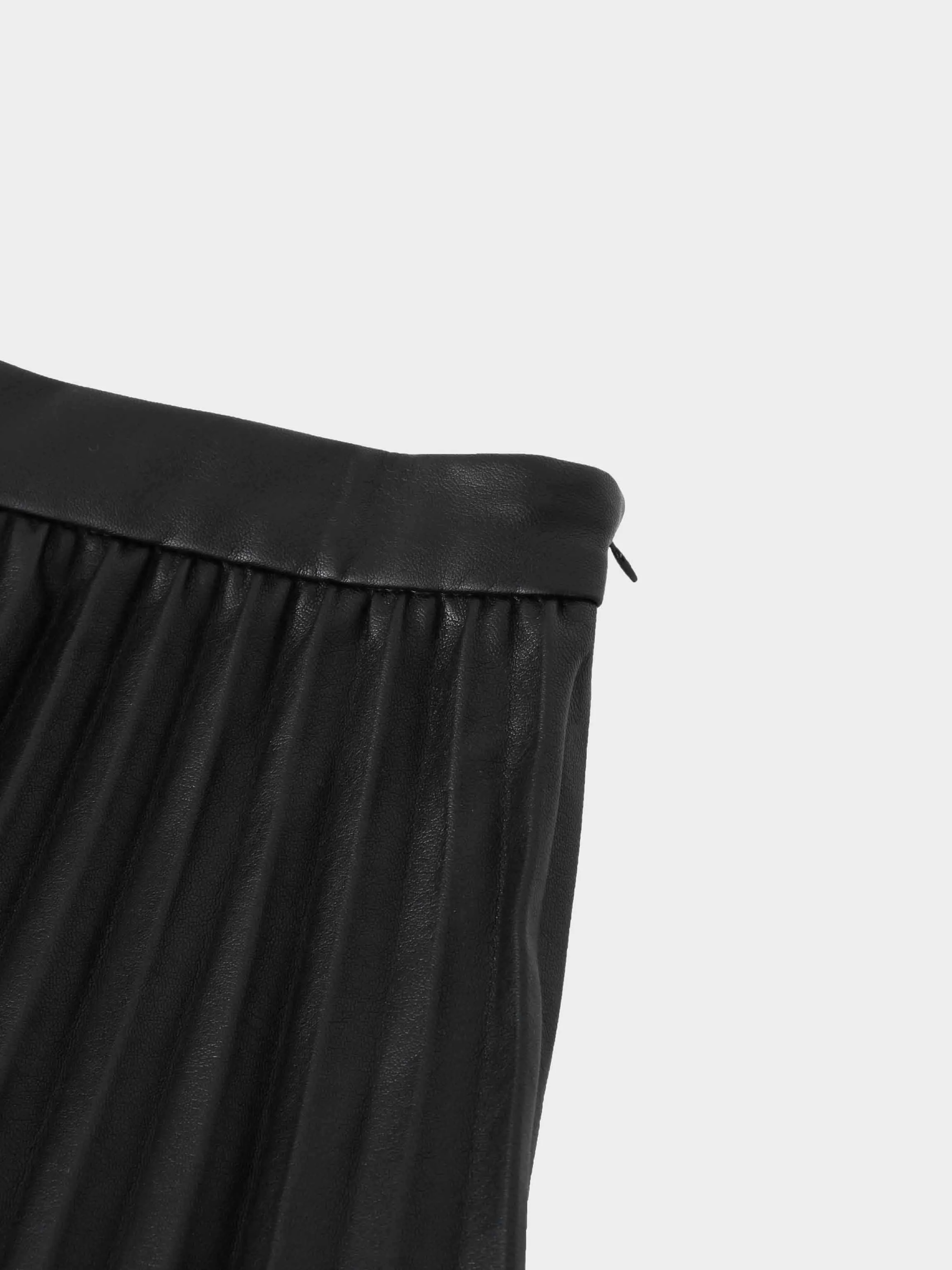 Accordion Pleated Faux Leather Skirt-Black