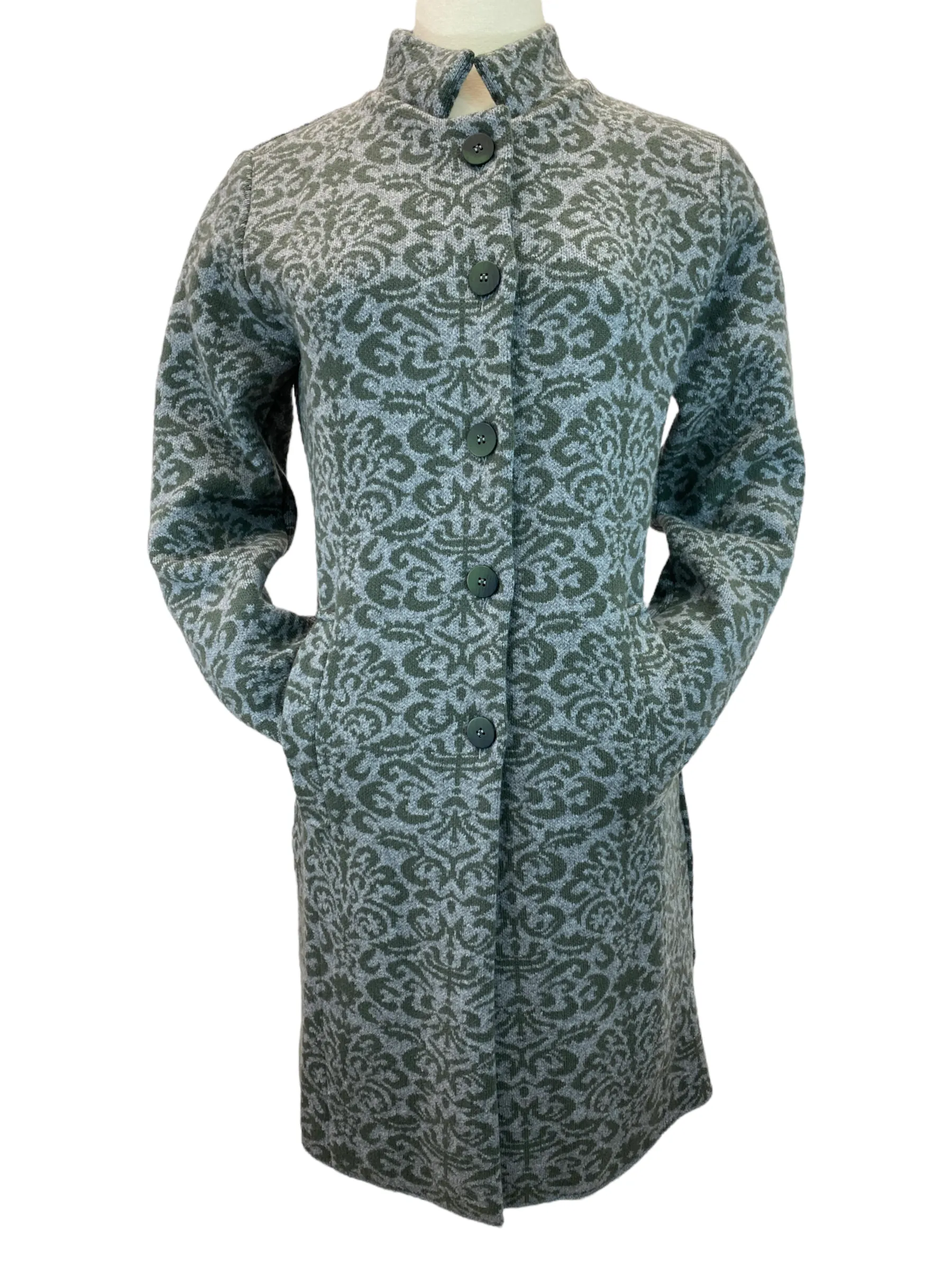 Adesi Cashmere Coat Grey with Olive Design