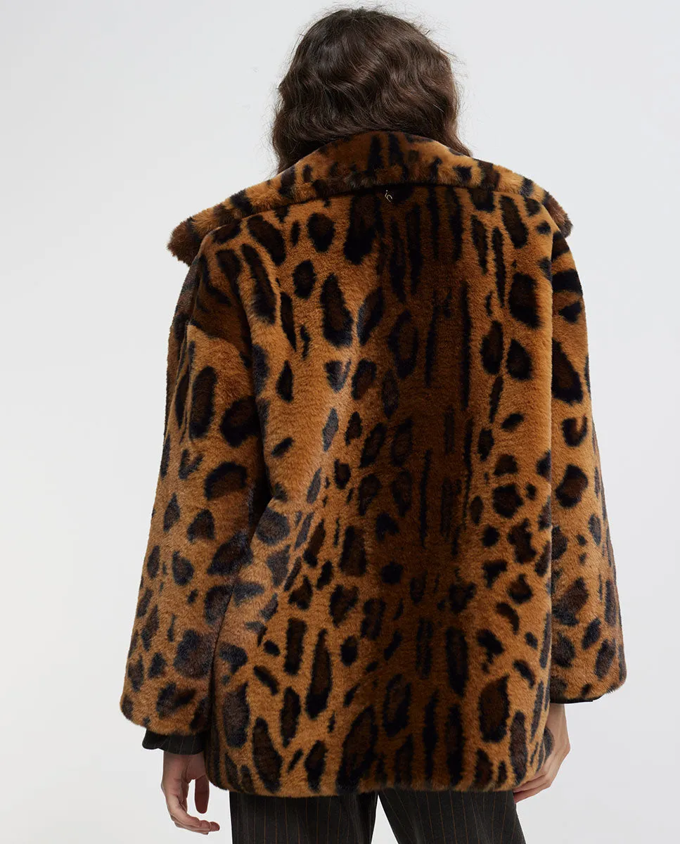 Animal print faux fur jacket