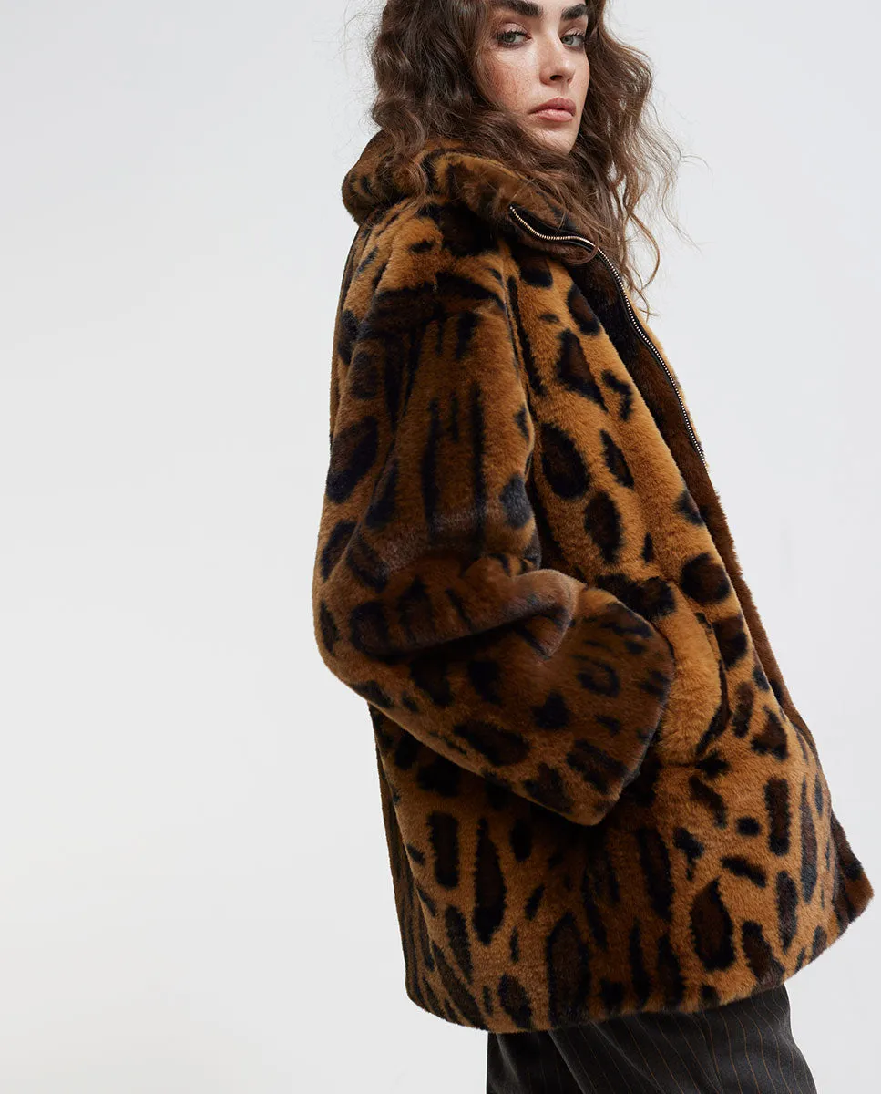 Animal print faux fur jacket