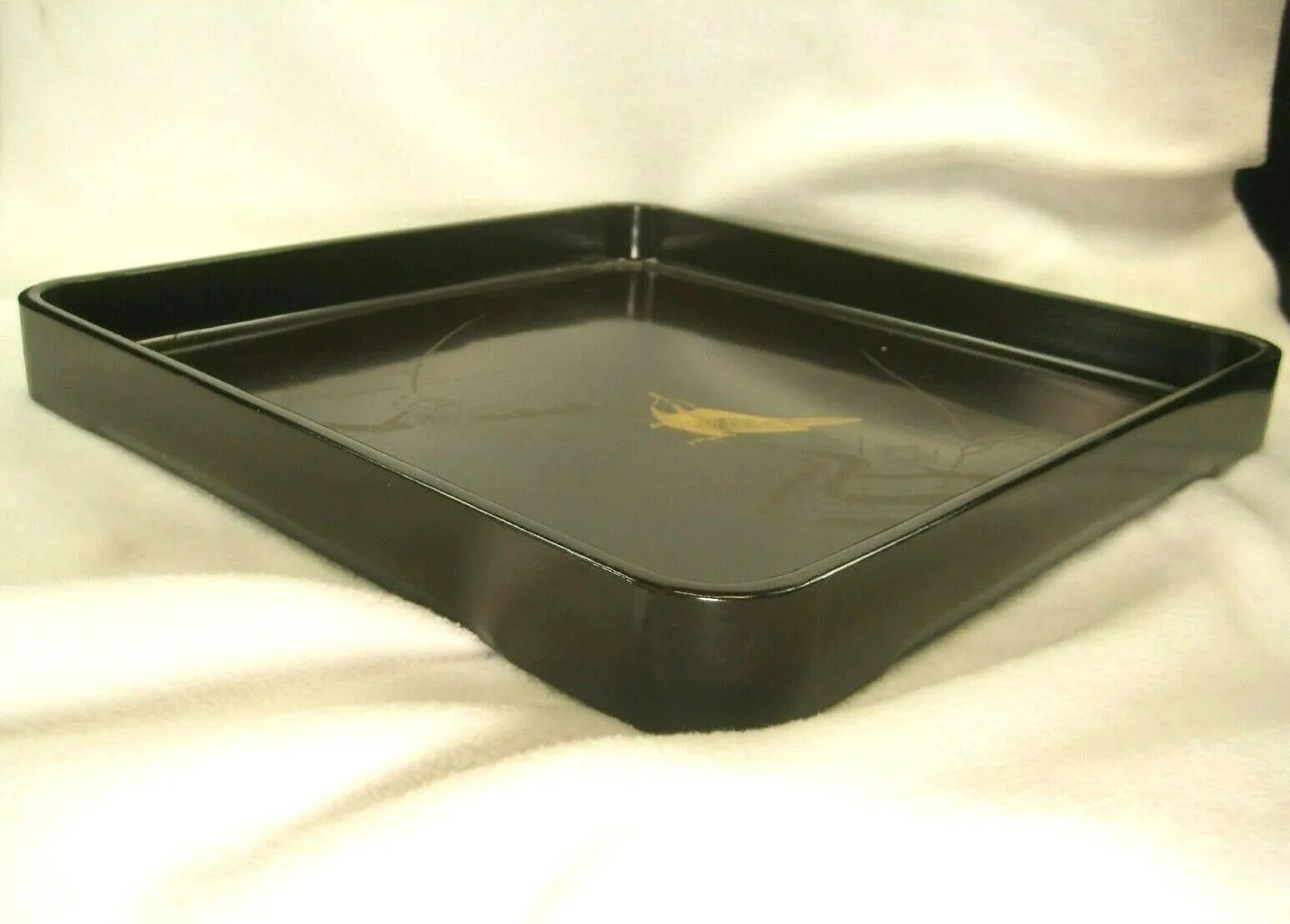 Antique Japanese Meiji Era 100 Yr Old Wood & Lacquer Obon Ozen Tray Wren