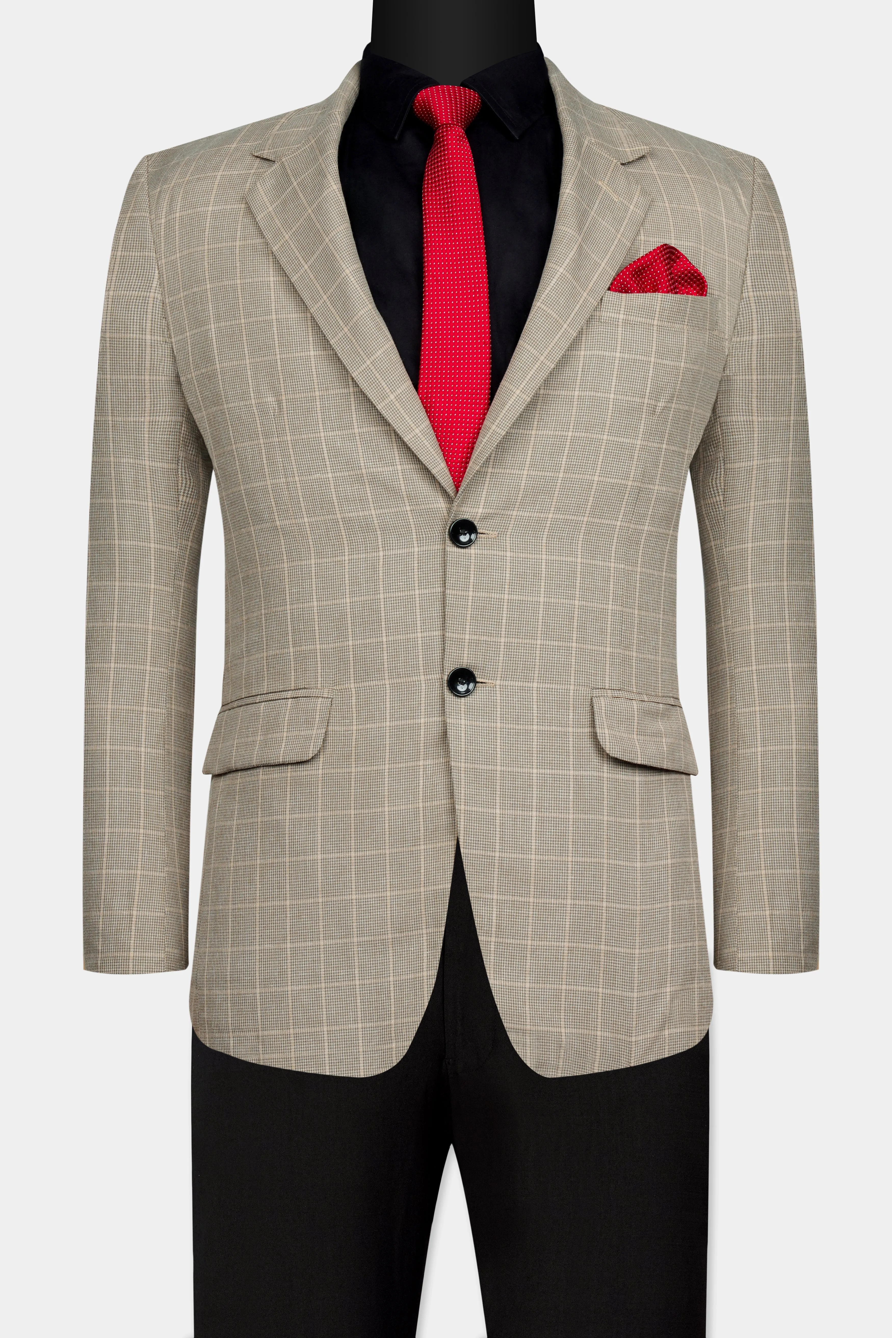 Apricot Brown Subtle Checkered Wool Rich Suit