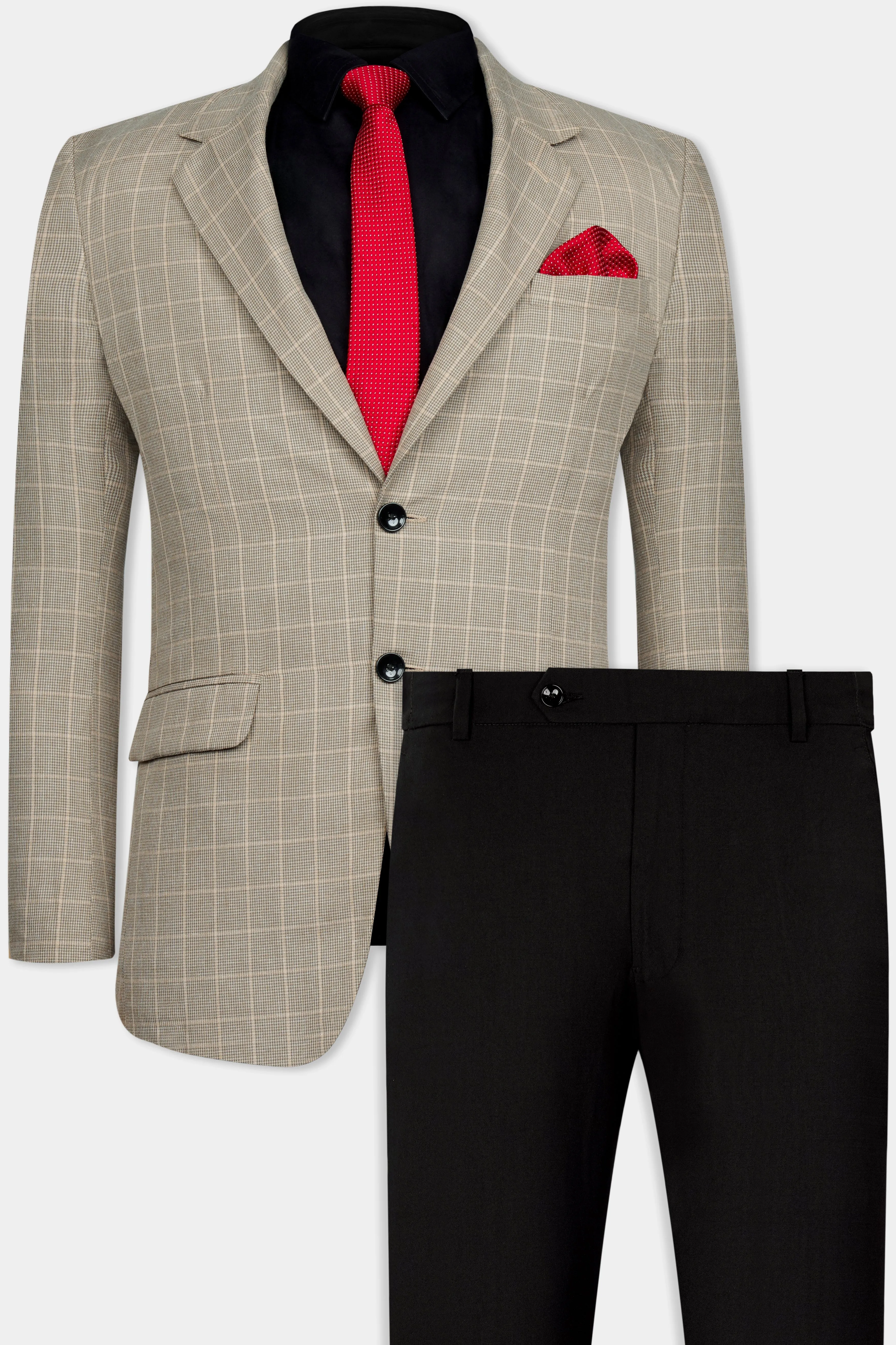 Apricot Brown Subtle Checkered Wool Rich Suit