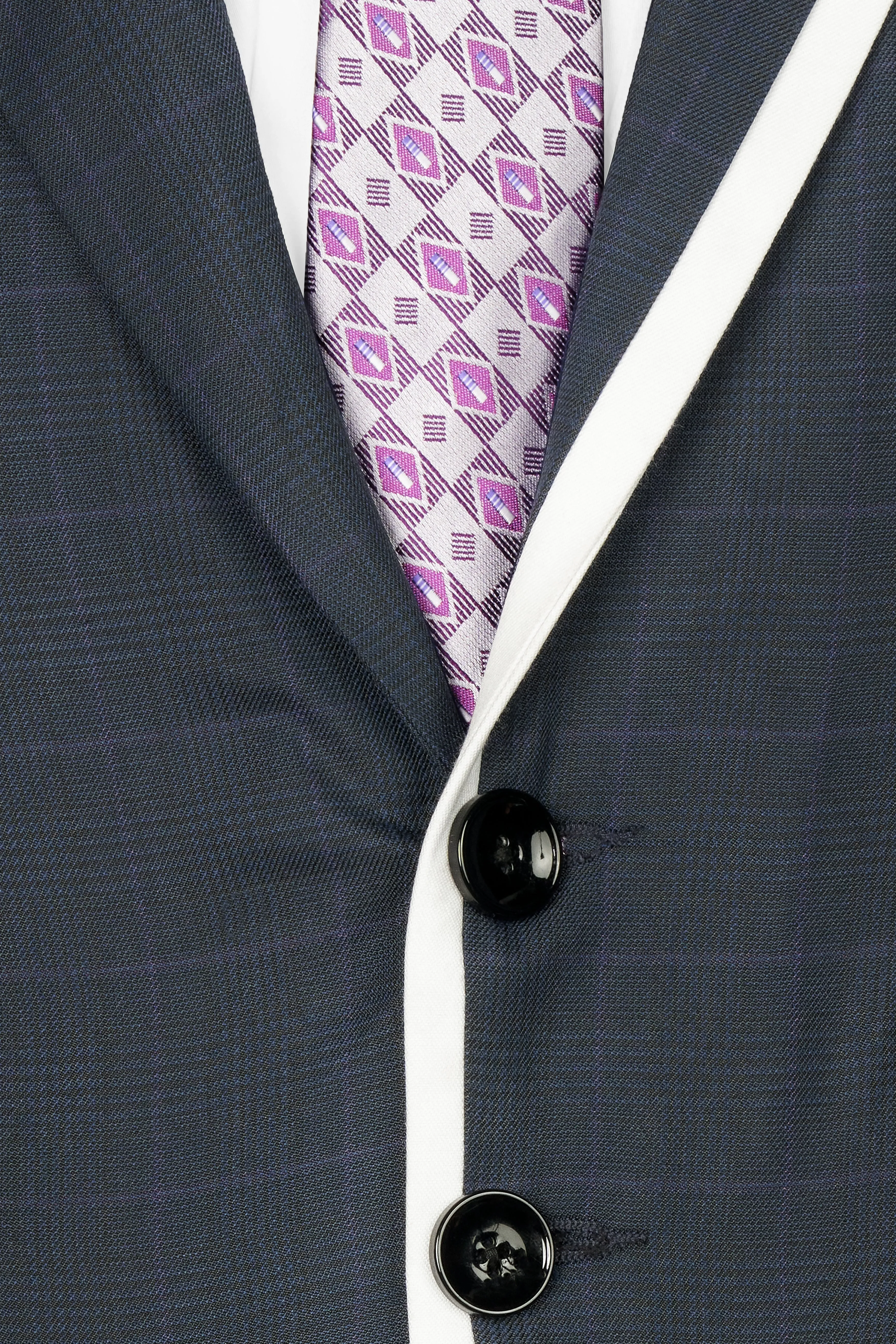 Baltic Blue with White Piping Work and Checkered Wool Rich Designer Suit