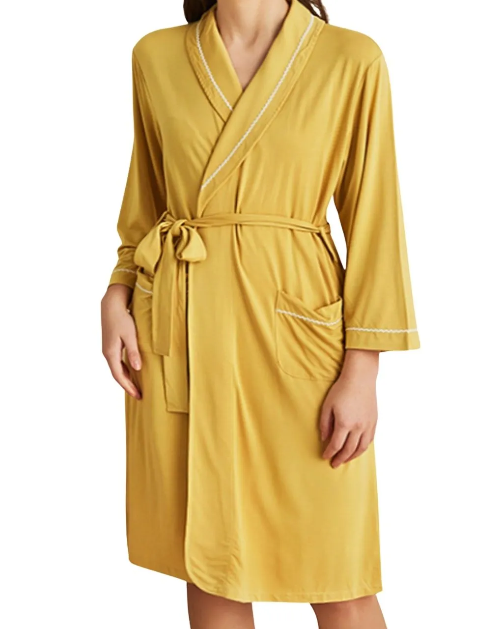 Bamboo Womens Dressing Gown - Mustard Yellow