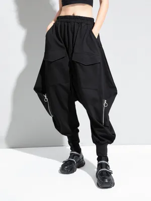 Black Brief Long Harem Trousers