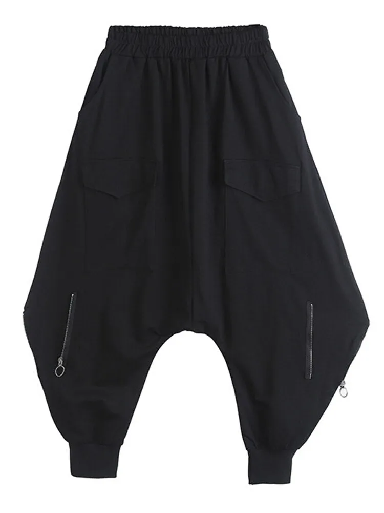 Black Brief Long Harem Trousers