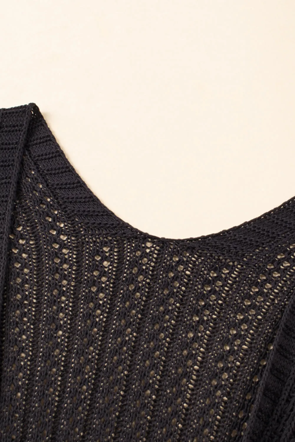 Black Hollow-out Knit Kimono Lightweight Cardigan