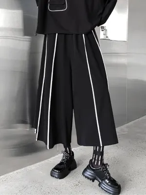 Black Striped Long Wide Leg Pants