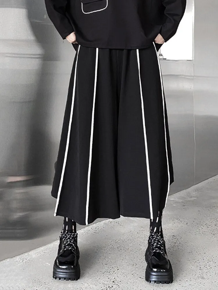 Black Striped Long Wide Leg Pants