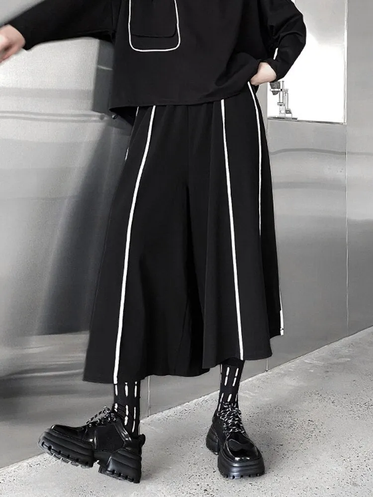 Black Striped Long Wide Leg Pants