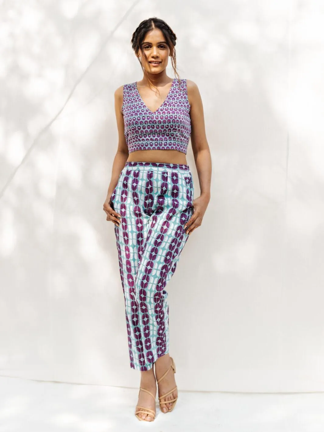 Blue & Purple Handblock Print Cotton Pants