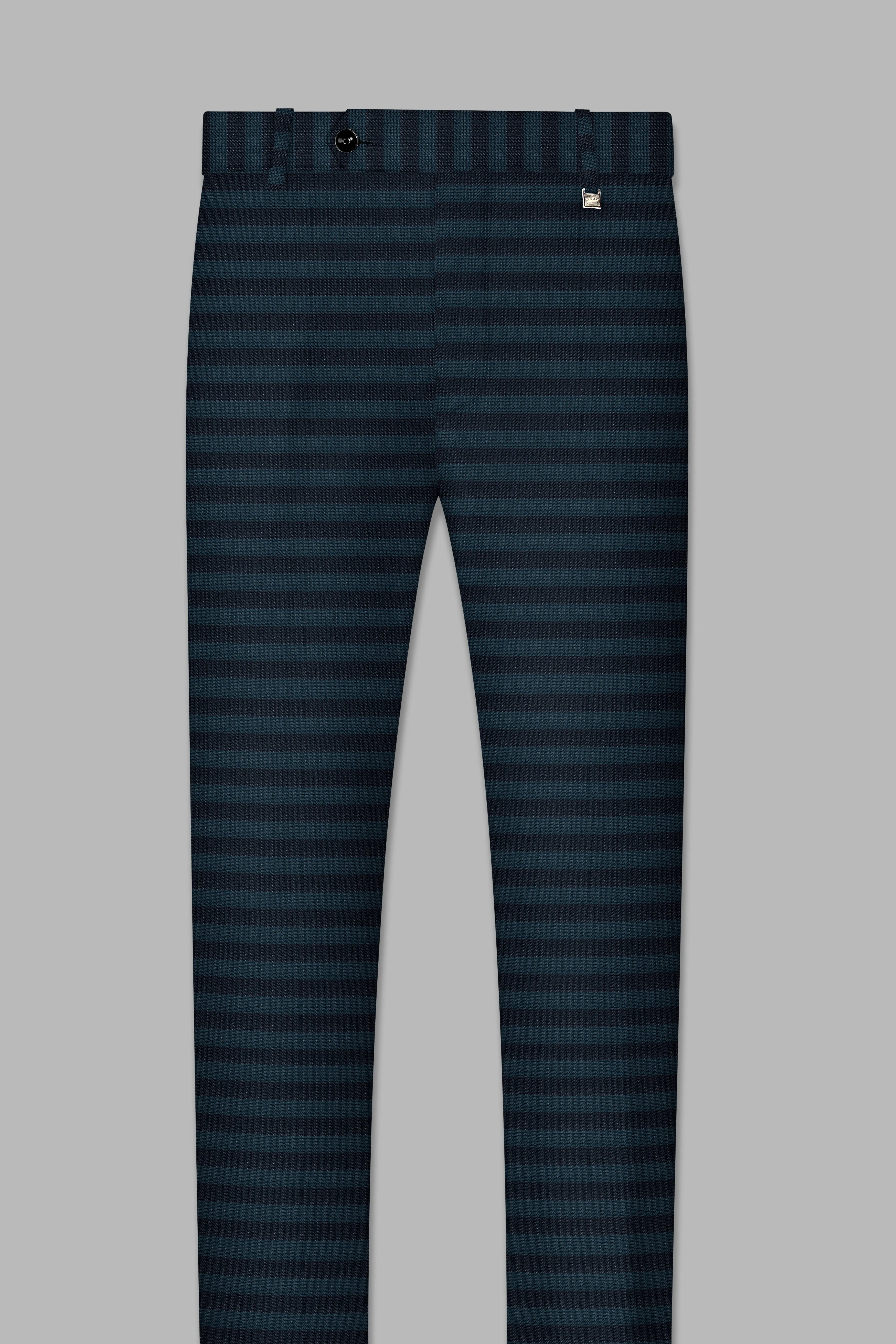 Bluish Blue And Jade Black Striped Cross Placket Bandhgala Suit