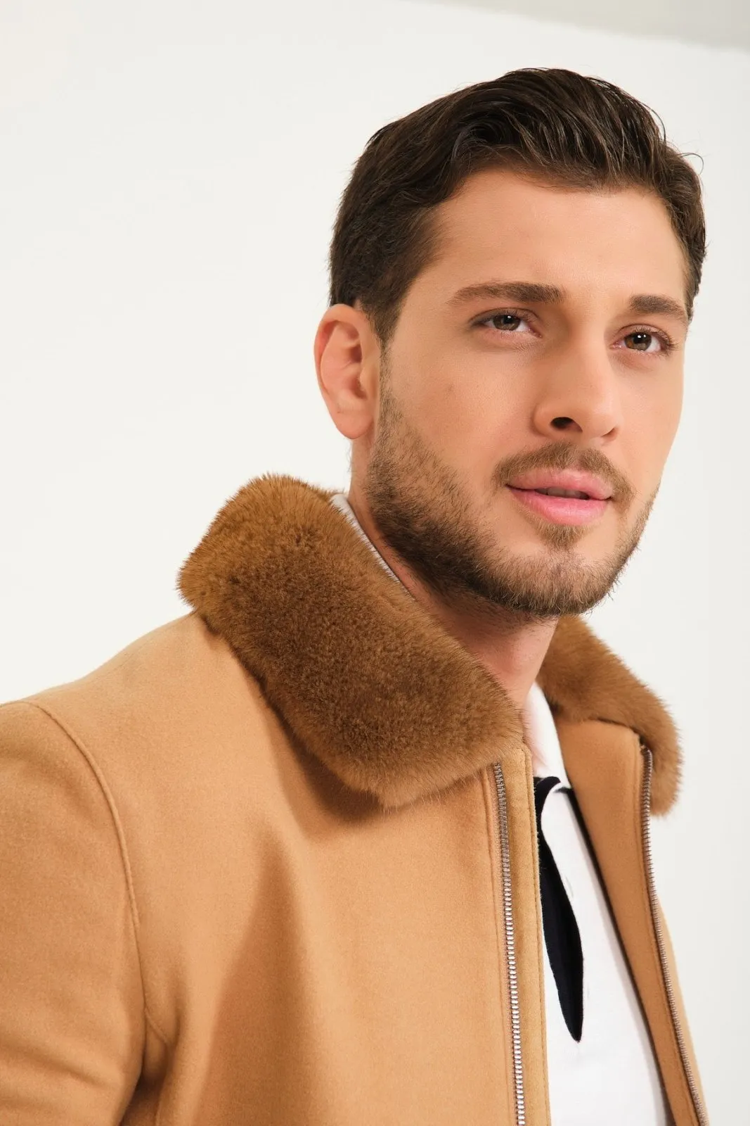 Camel Wool & Mink Fur Coat