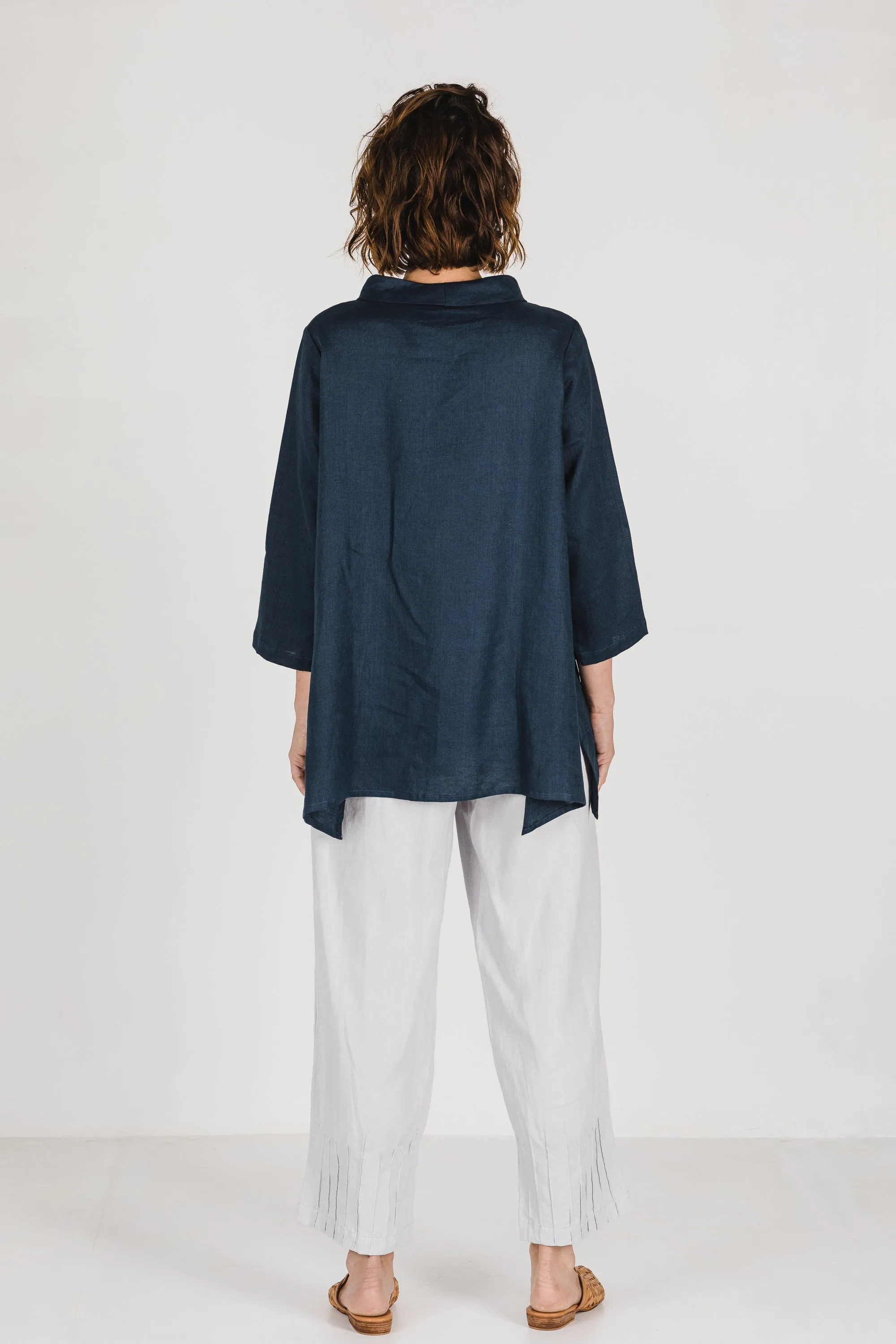 Caro Linen Top Navy