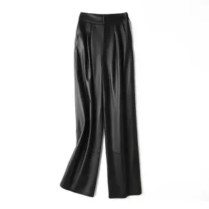 Chic High-Waist Sheepskin Leather Pants - Essential Fashion for Every Season