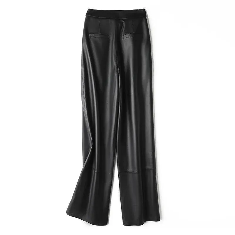 Chic High-Waist Sheepskin Leather Pants - Essential Fashion for Every Season