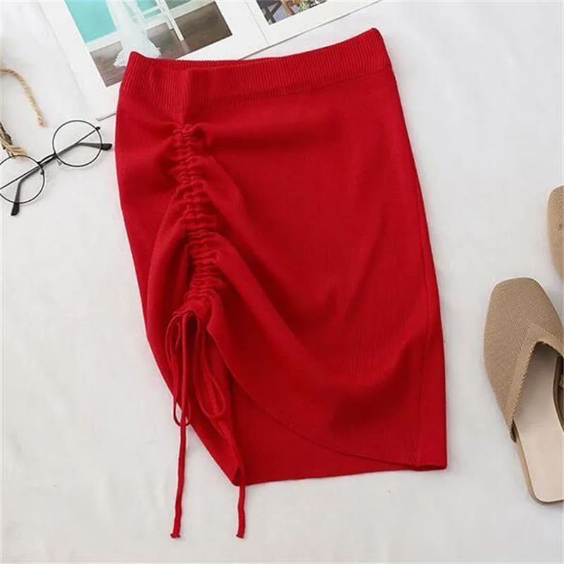 Chic White High Waist Stretch Mini Skirt with Drawstring Detail