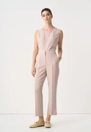 Choice Pin Tuck Straight Legs Trousers Taupe