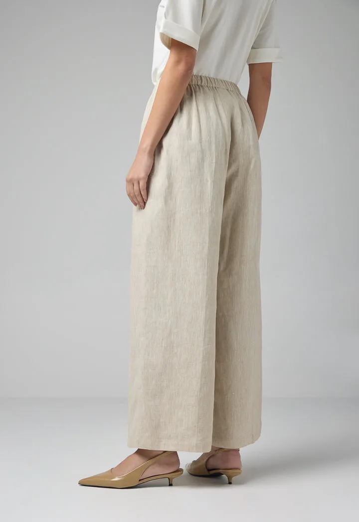 Choice Solid Wide Legs Trousers Beige