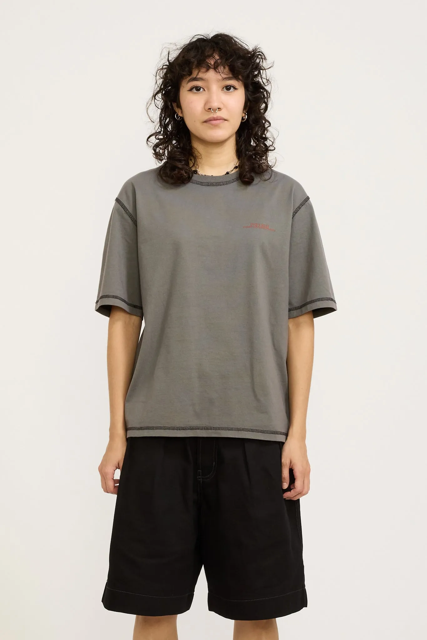 Contrast Stitch SS Tee Warm Grey Womens