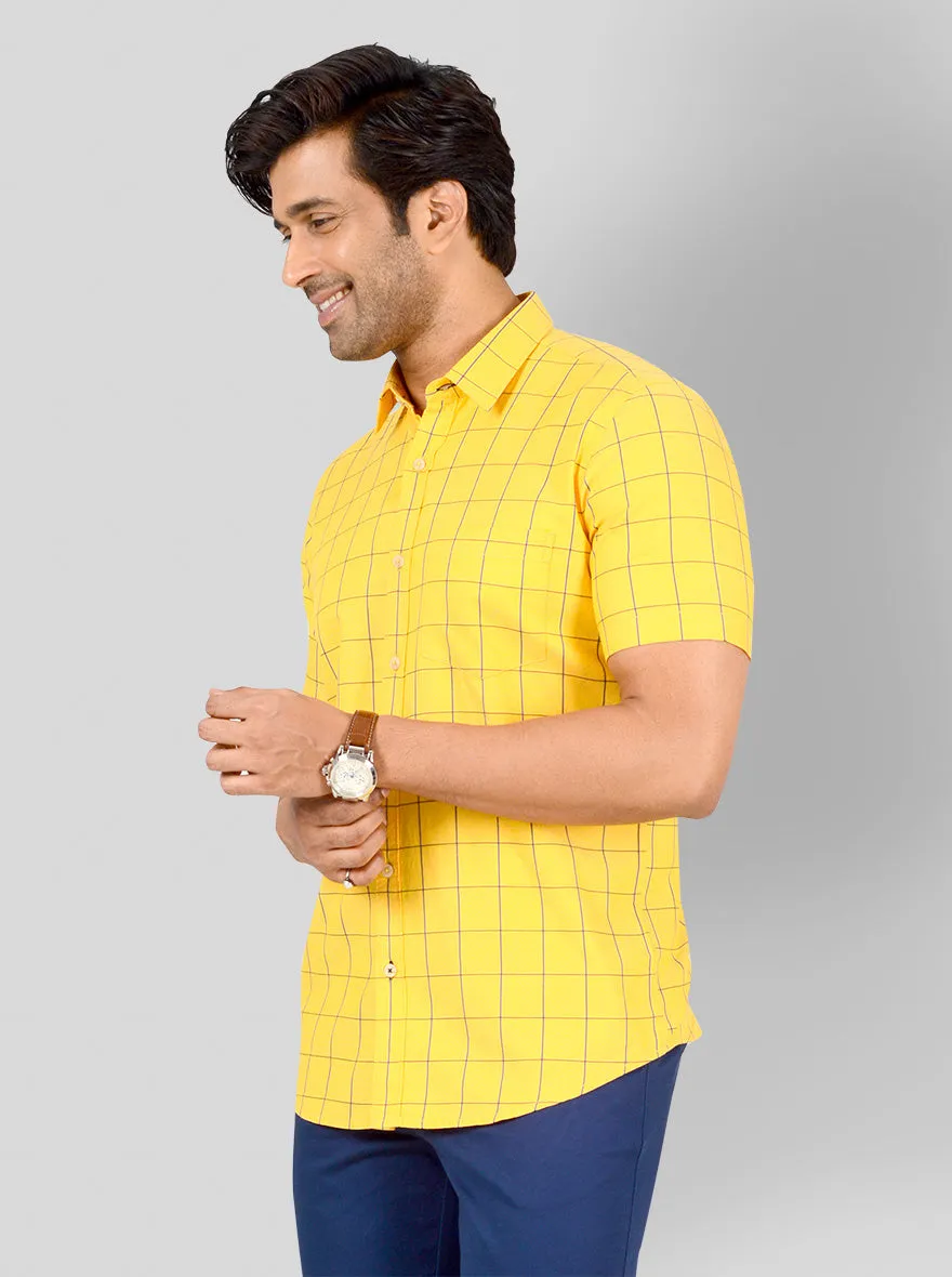 Cyber Yellow & Blue Checked Tailored Fit Casual Shirt | JadeBlue