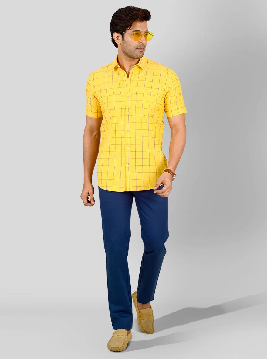 Cyber Yellow & Blue Checked Tailored Fit Casual Shirt | JadeBlue