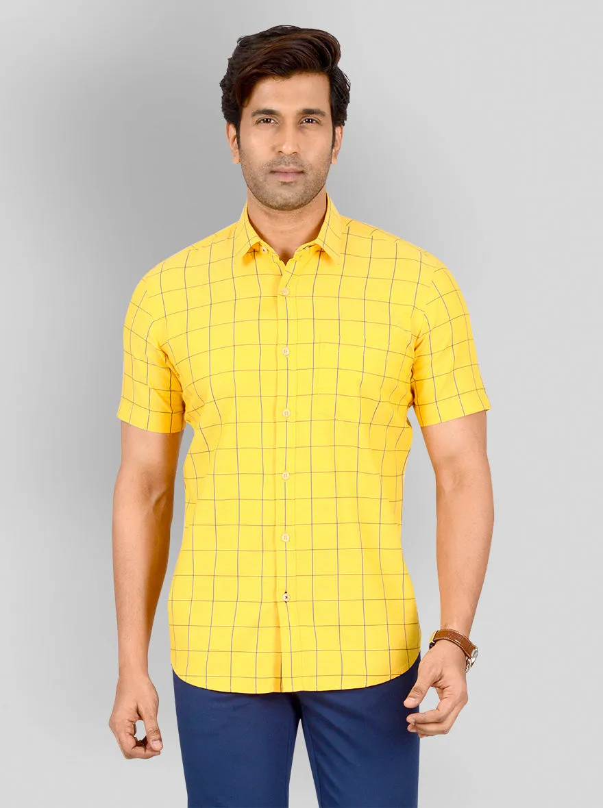 Cyber Yellow & Blue Checked Tailored Fit Casual Shirt | JadeBlue