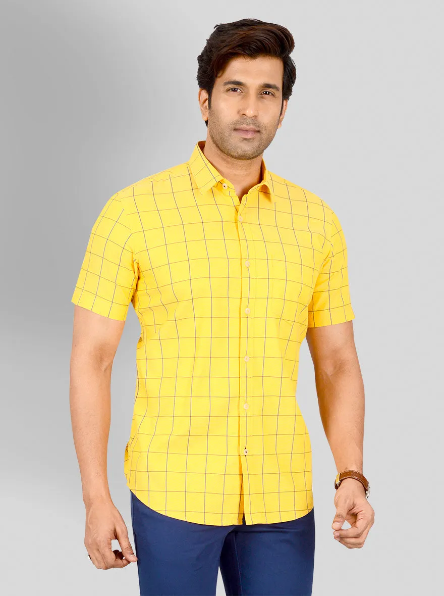 Cyber Yellow & Blue Checked Tailored Fit Casual Shirt | JadeBlue