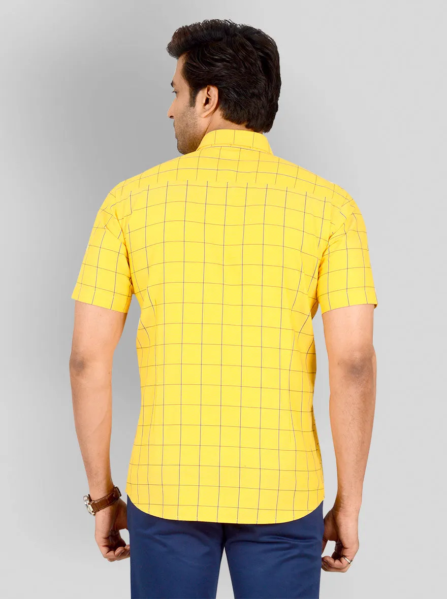 Cyber Yellow & Blue Checked Tailored Fit Casual Shirt | JadeBlue