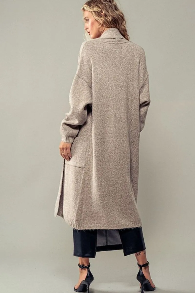 Elongated Wooly Knit Open Cardigan