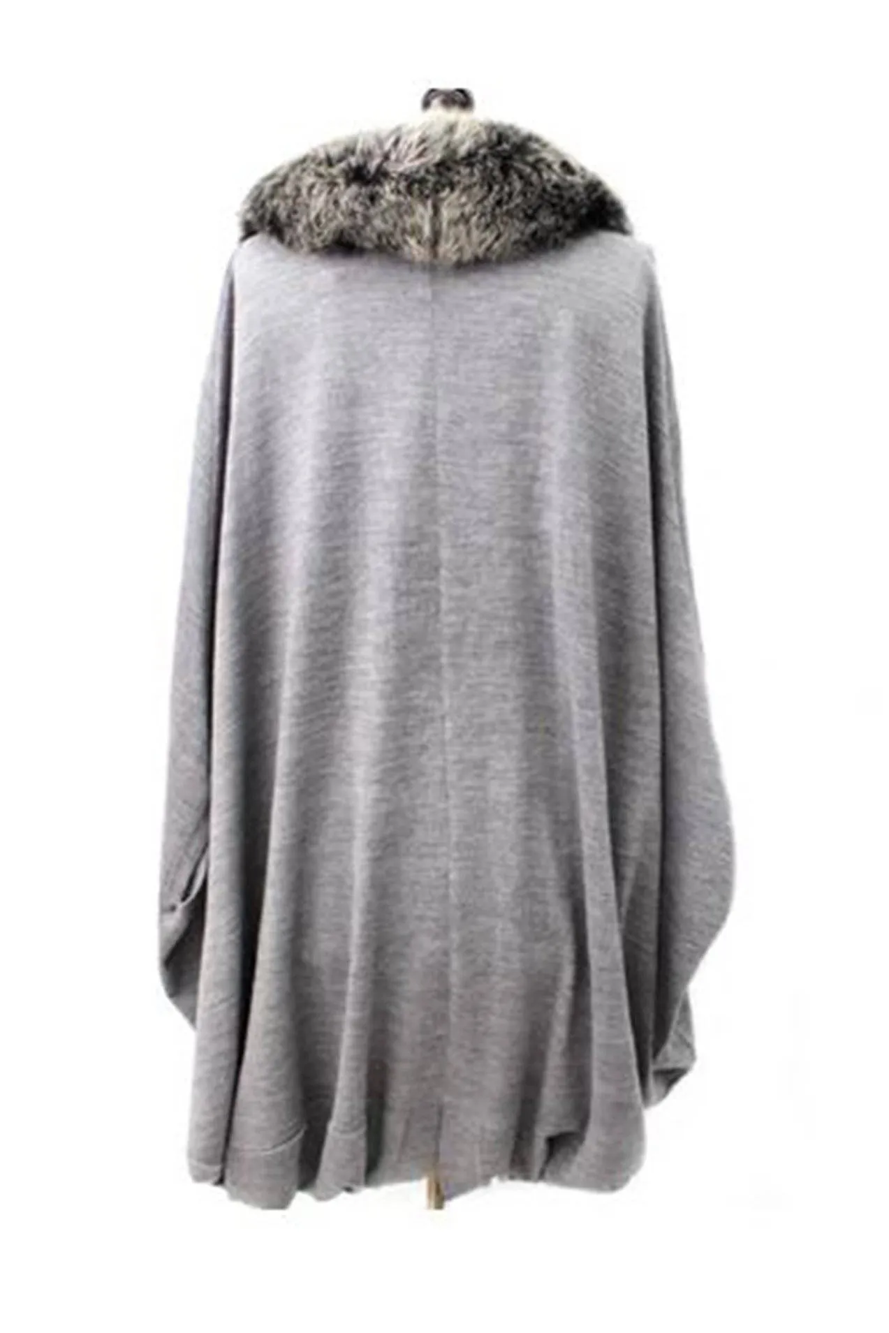 Faux Fur Collar Wool Cocoon Poncho