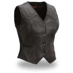 First Manufacturing FIL540ES Women's ‘Heiress’ Black Motorcycle Light Weight Leather Vest