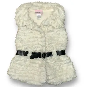 Girls Little Lass Size 3 Ivory Belted Faux Fur Vest