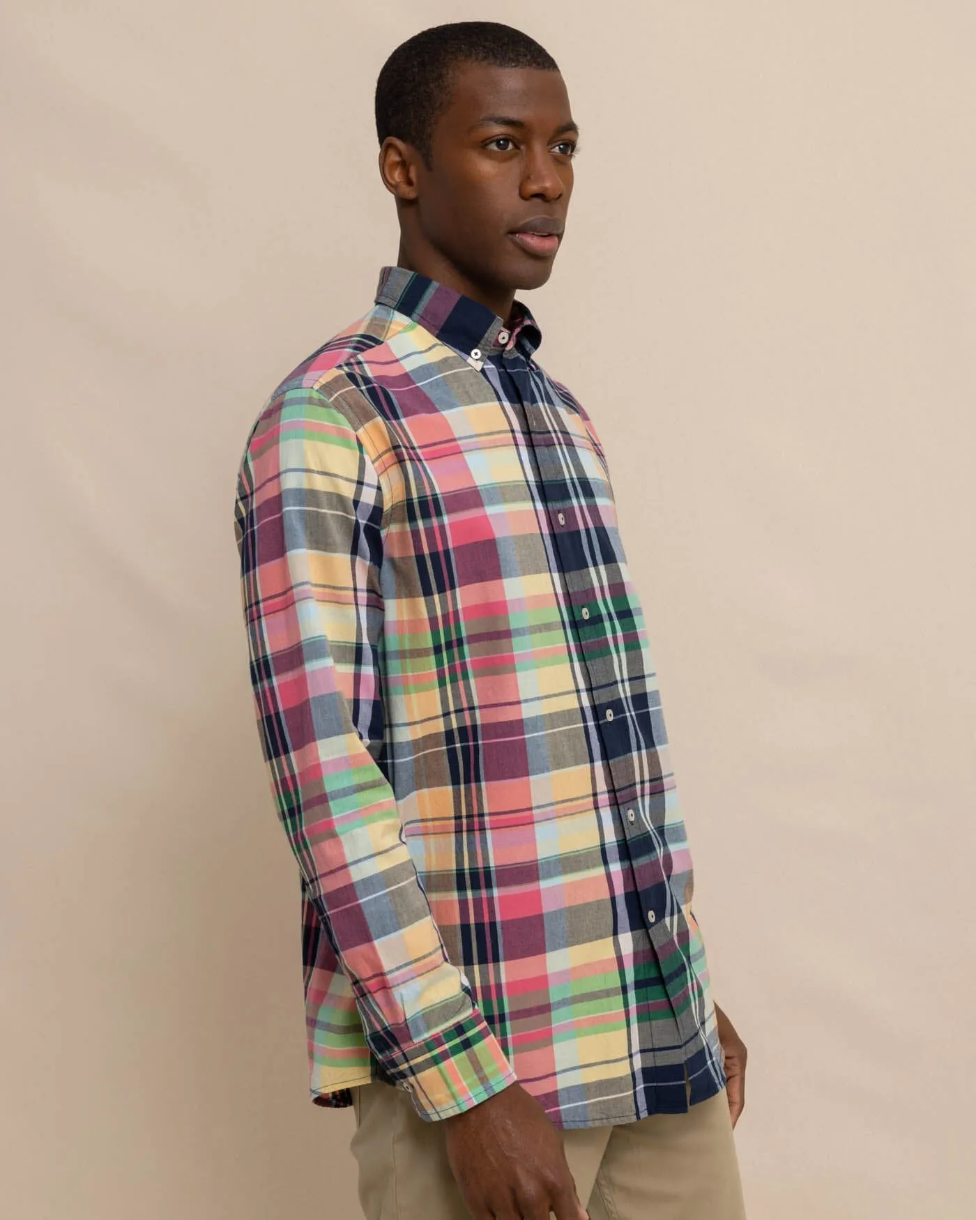 Harkers Island Madras Plaid Long Sleeve Sport Shirt