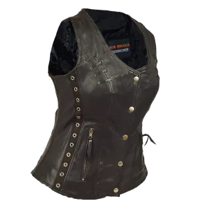 HML1038B Lightweight Goatskin Vest with Grommets, Twill and Lace Highlights