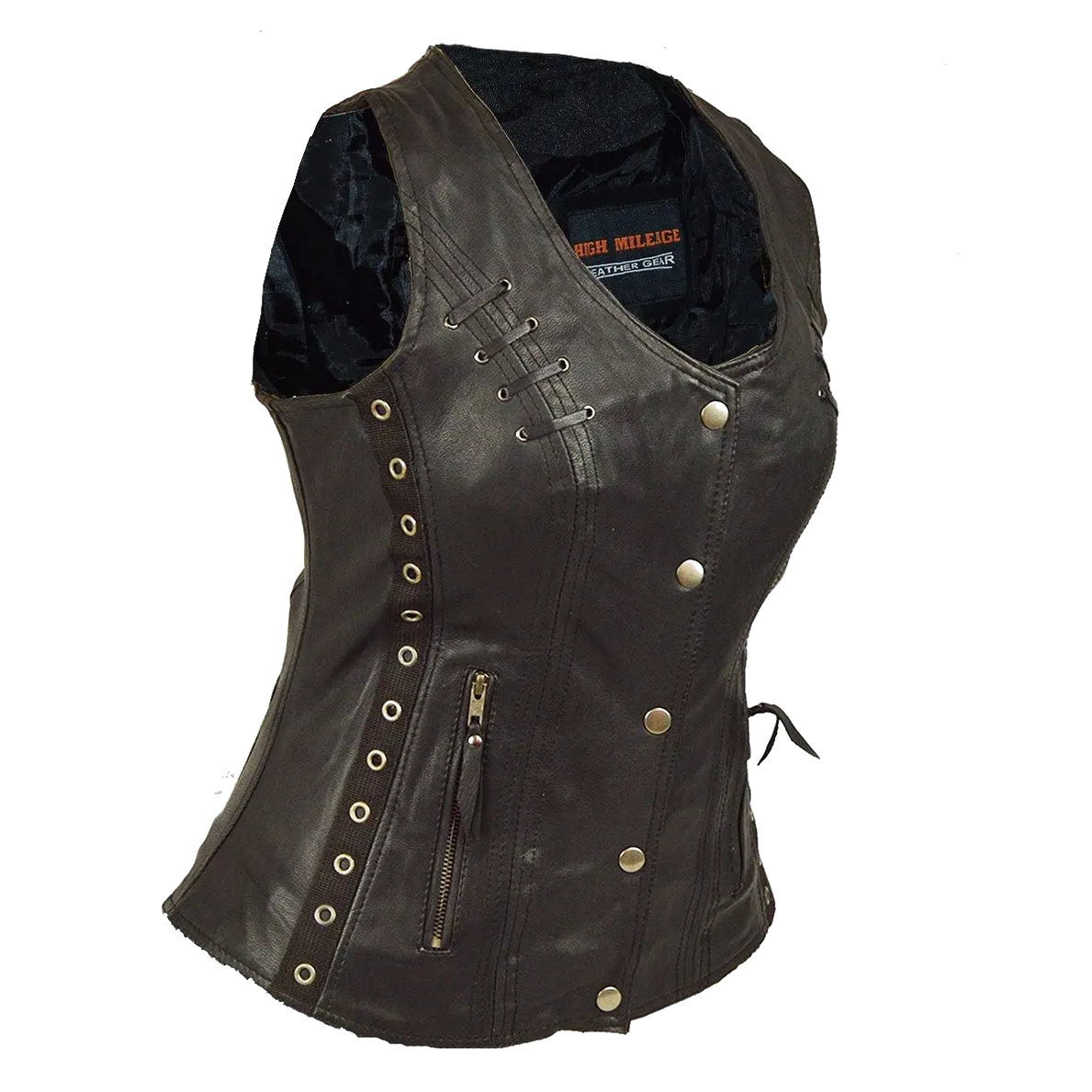 HML1038B Lightweight Goatskin Vest with Grommets, Twill and Lace Highlights