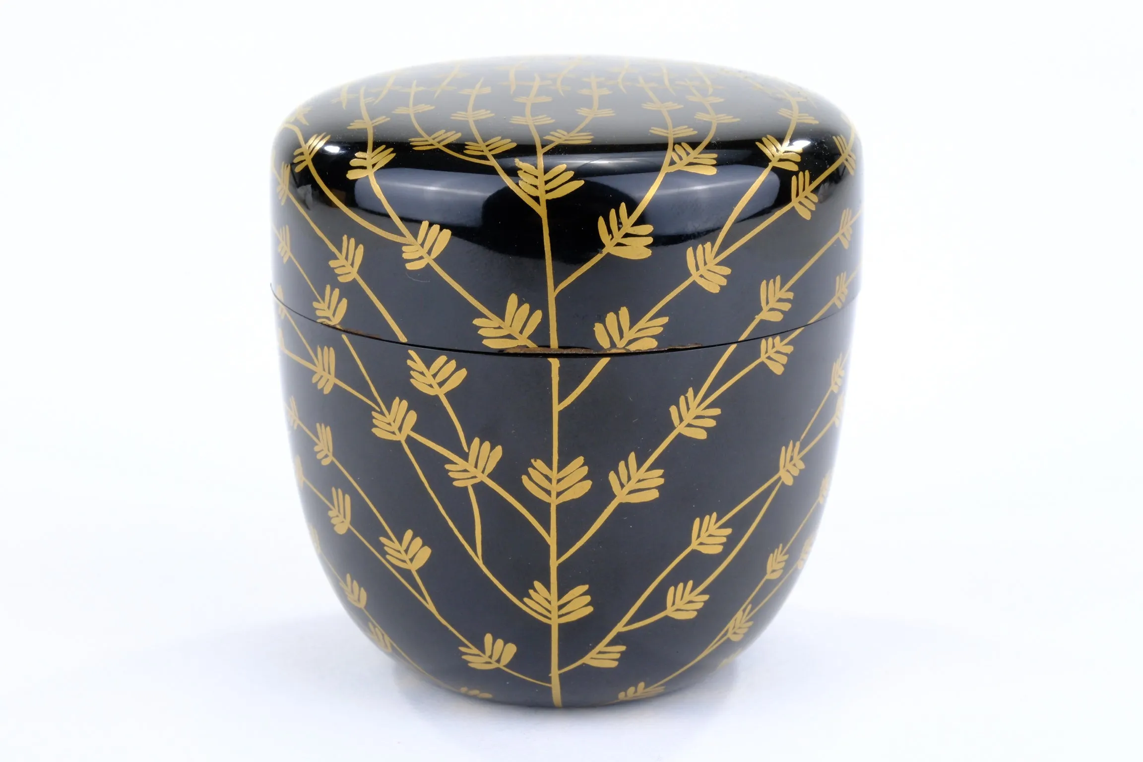 Japanese Tea Ceremony Natsume Black Lacquer Gold Makie Mebari Willow