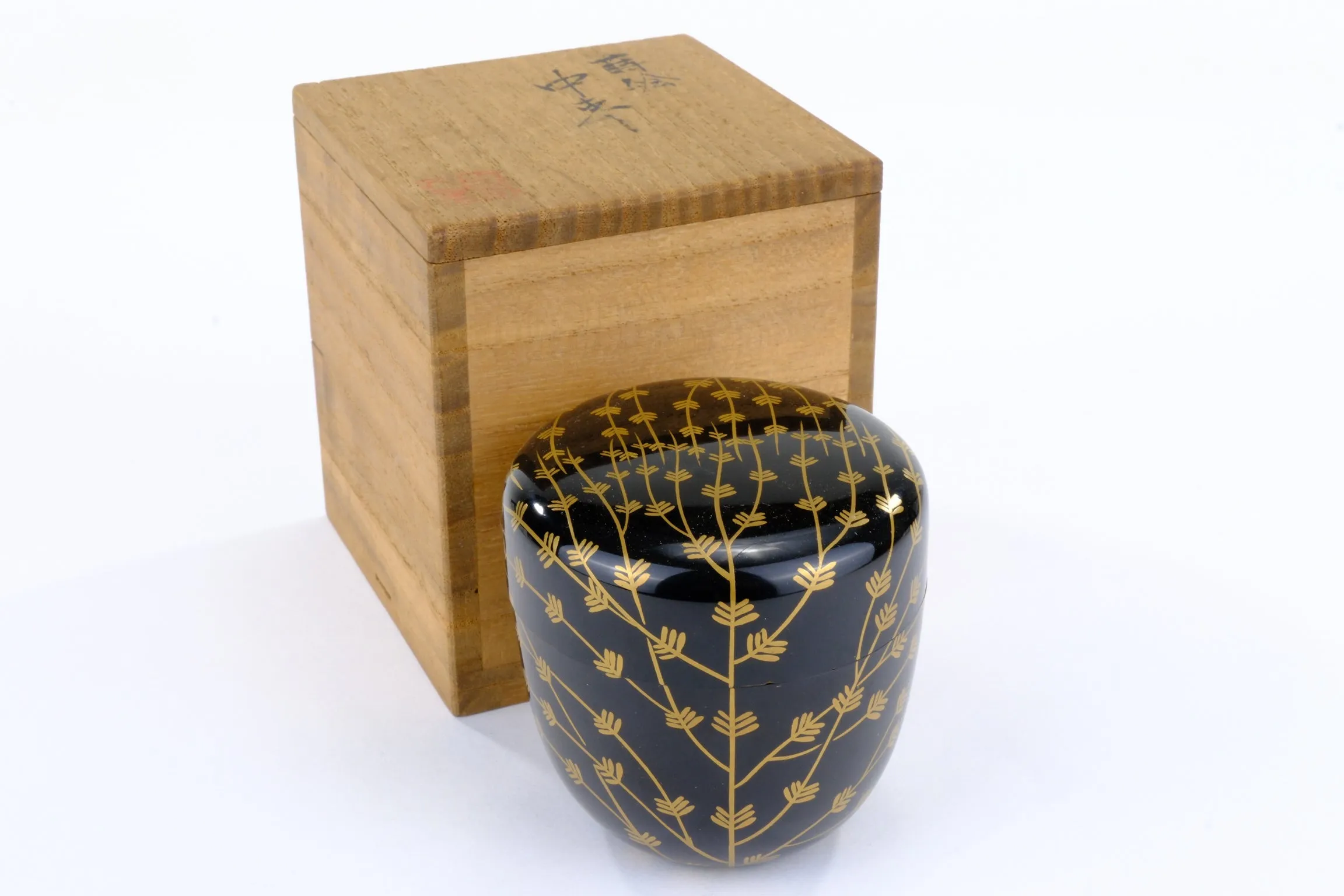 Japanese Tea Ceremony Natsume Black Lacquer Gold Makie Mebari Willow