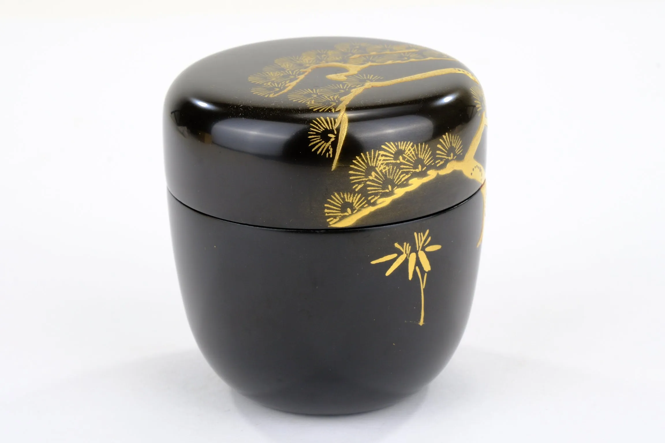 Japanese Tea Ceremony Natsume Black Lacquer Gold Makie Pine Tree