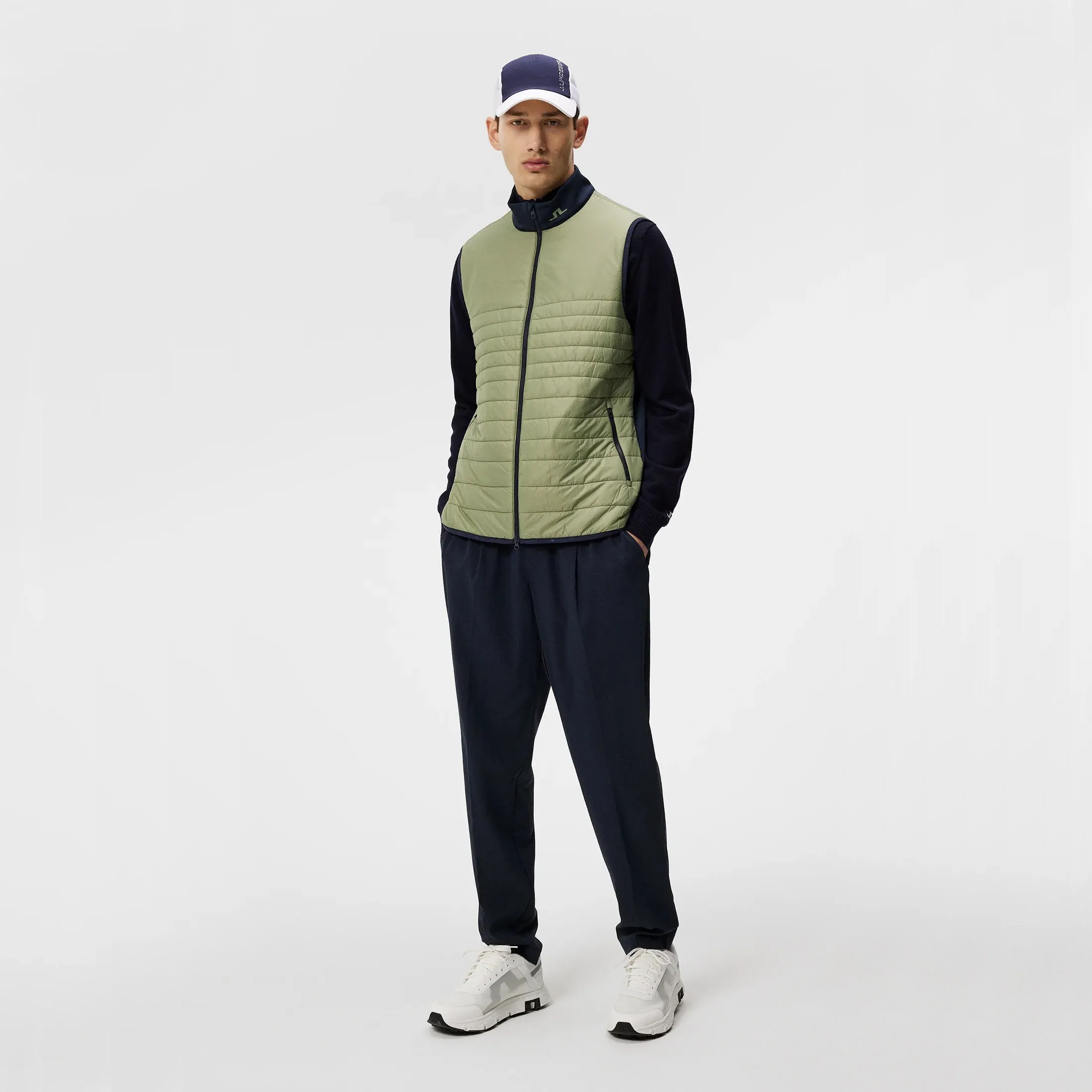 J.Lindeberg Martino Quilt Hybrid Golf Vest - Oil Green