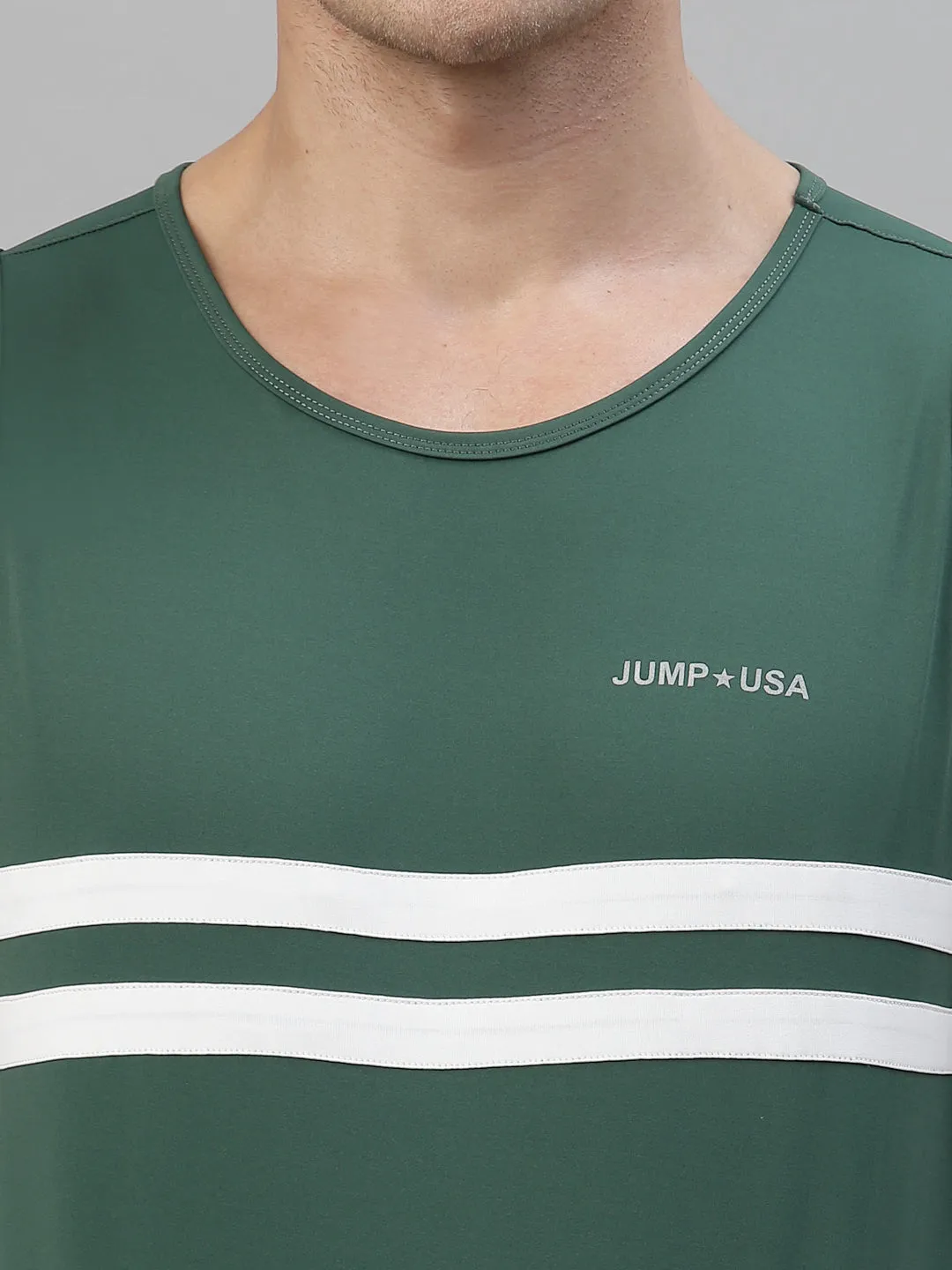 JUMP USA Men Green-White Rapid Dry Training Tank T-Shirt