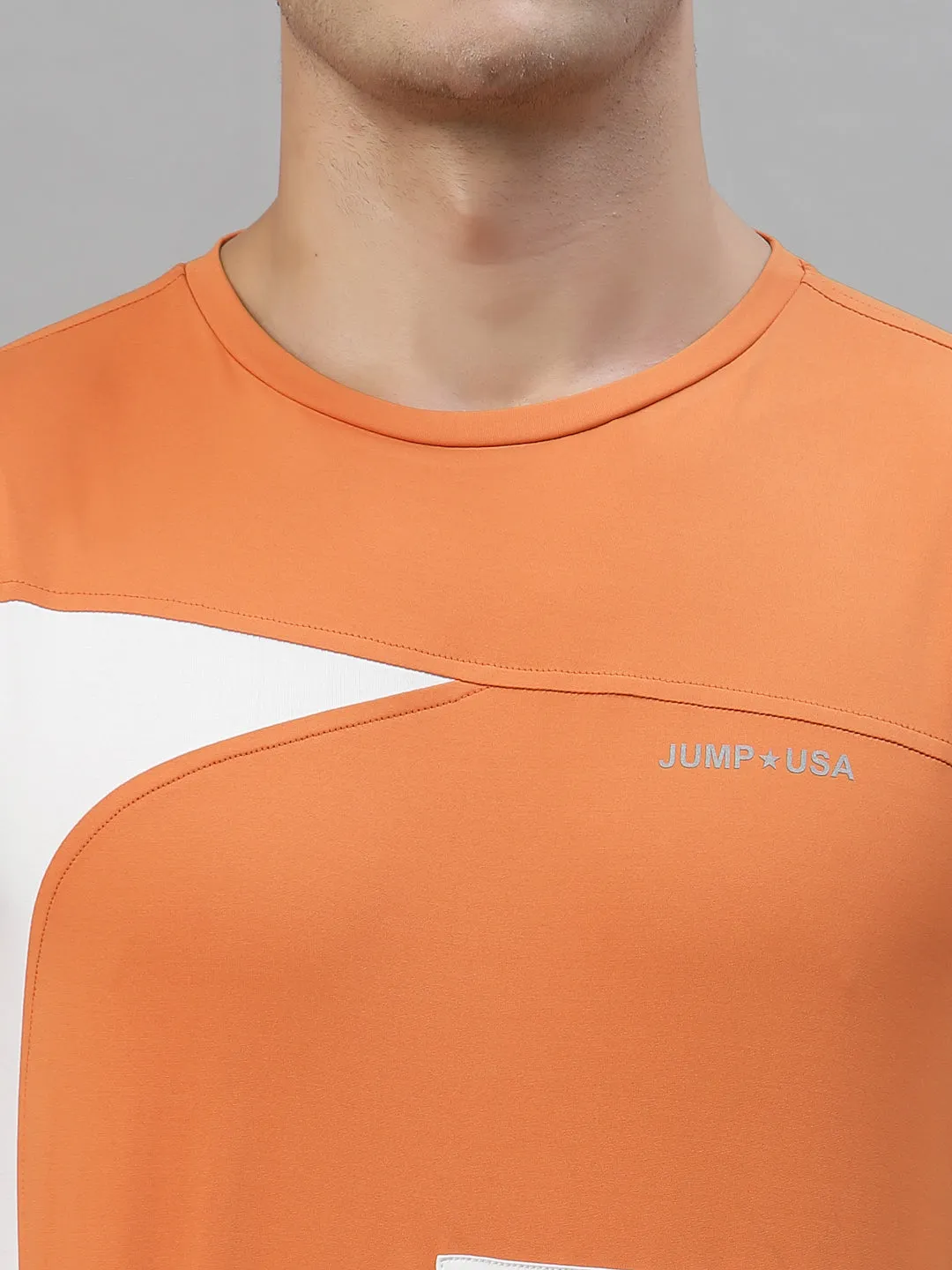 JUMP USA Men Orange-White Rapid Dry Training Tank T-Shirt