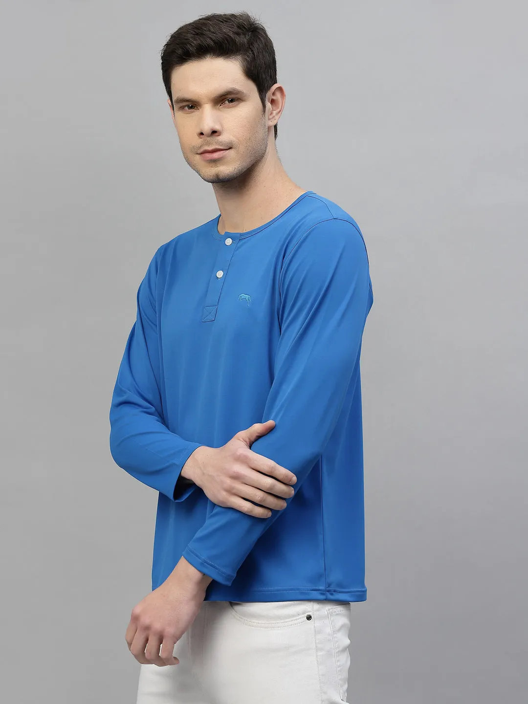 JUMP USA Outdoor Men Algier Blue Rapid-Dry Solid T-Shirts