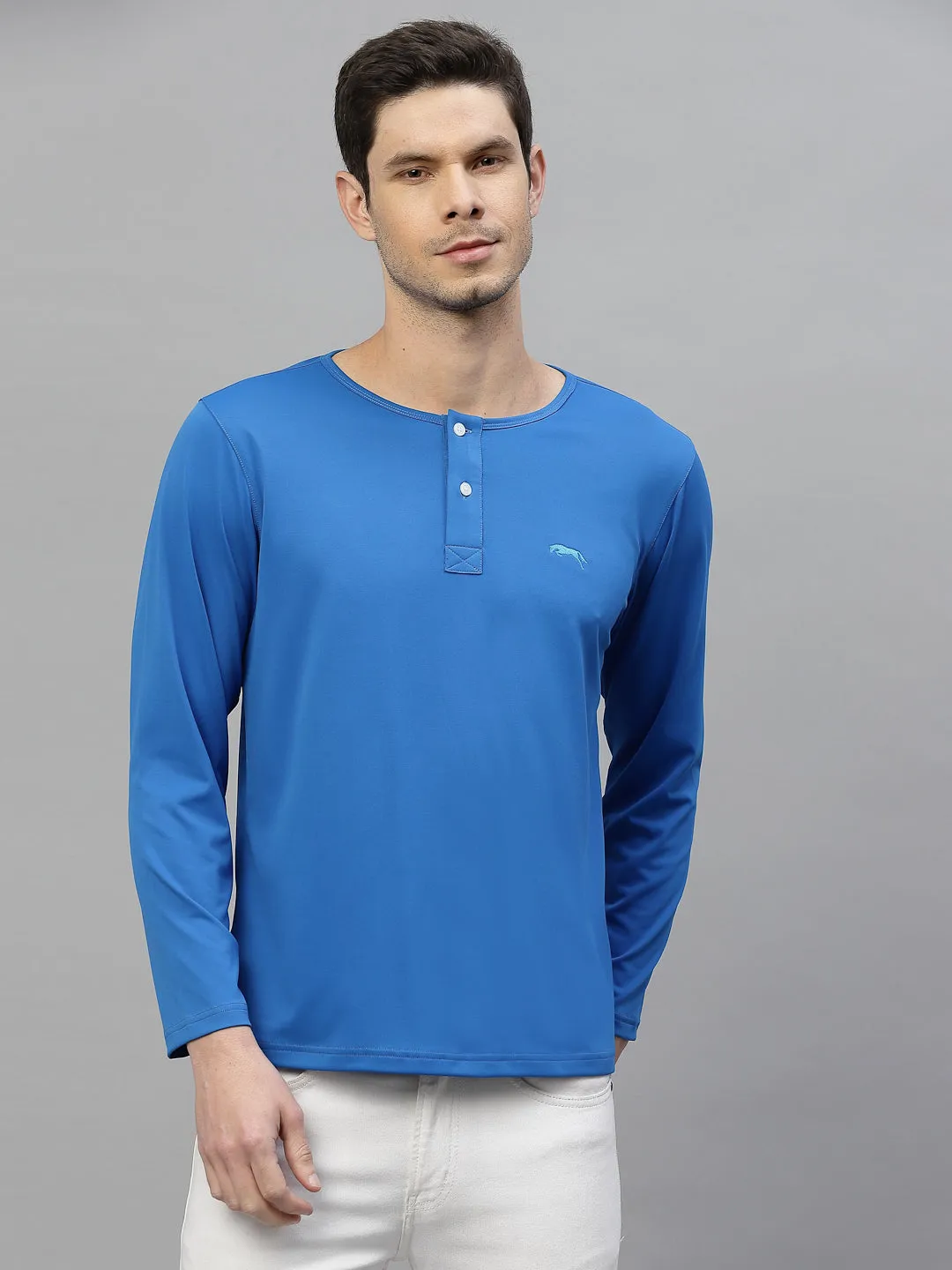 JUMP USA Outdoor Men Algier Blue Rapid-Dry Solid T-Shirts