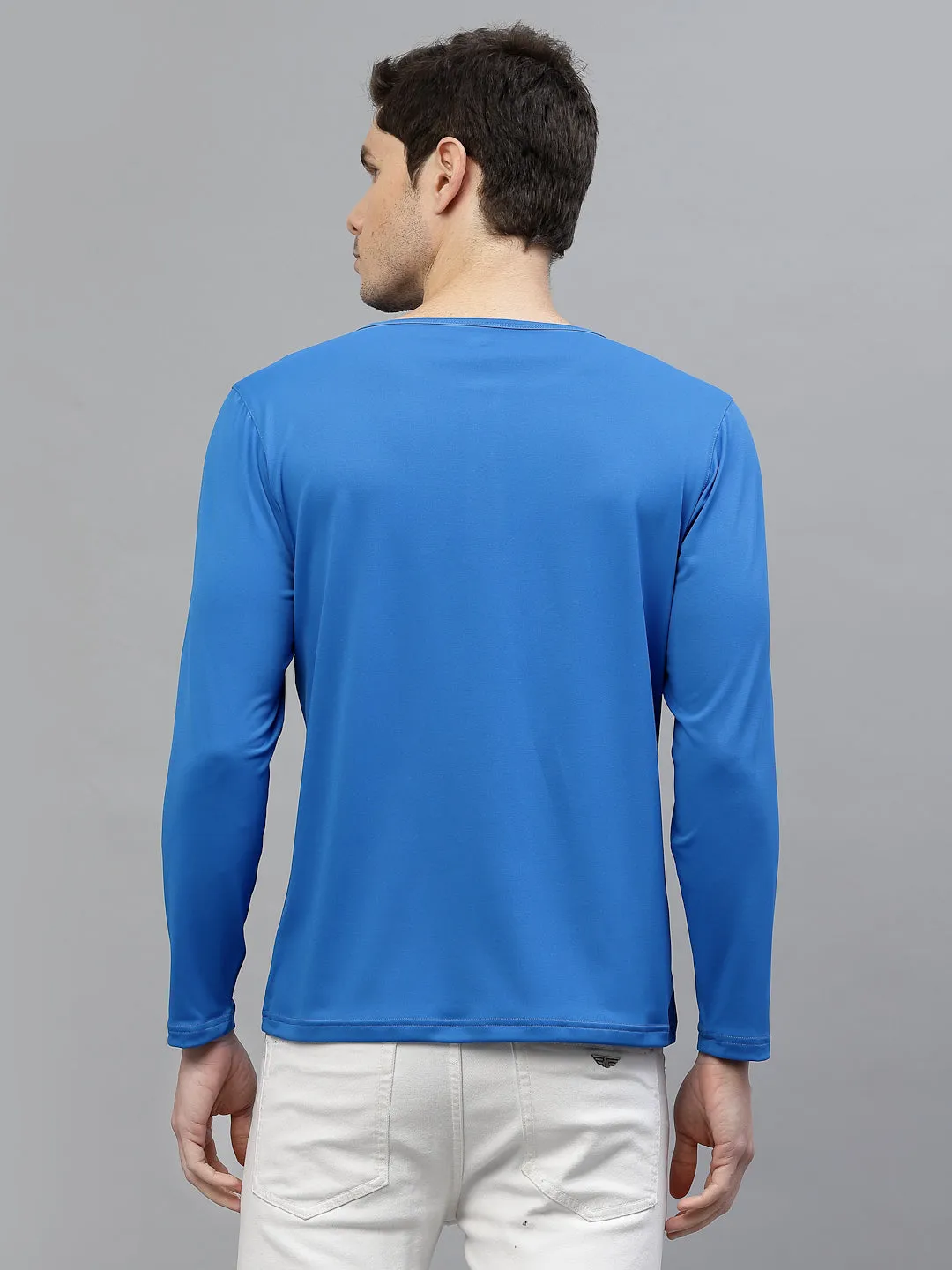 JUMP USA Outdoor Men Algier Blue Rapid-Dry Solid T-Shirts