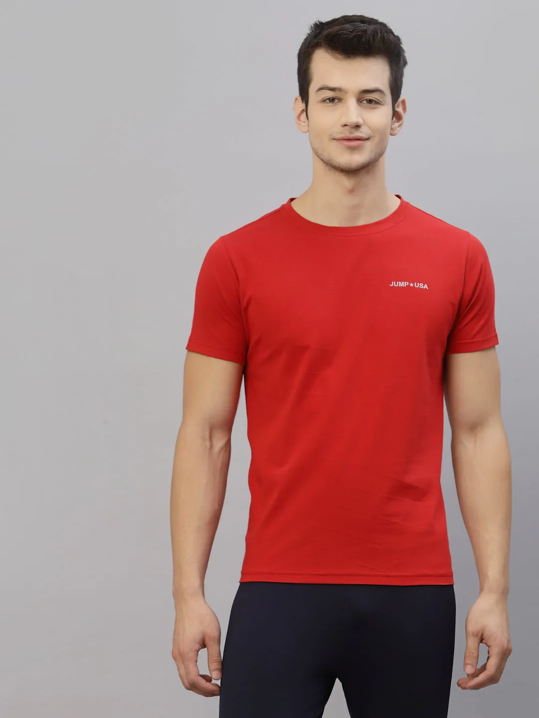 JUMP USA Ultralyte Men Red Pure Cotton Running Rapid Dry T-Shirt