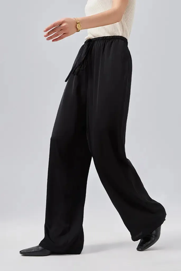 Loose Fit High Waist Wide Leg Silk Pants