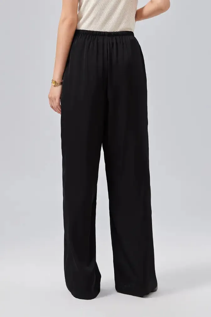 Loose Fit High Waist Wide Leg Silk Pants