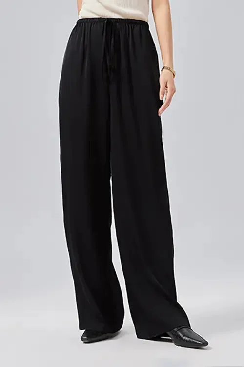 Loose Fit High Waist Wide Leg Silk Pants